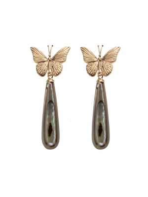 Freedom Butterfly Drop Earrings: Black Mother Of Pearl And 10k Gold