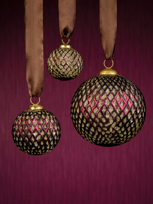 Beehive Glass Ornament - Burgundy W/gold Glitter