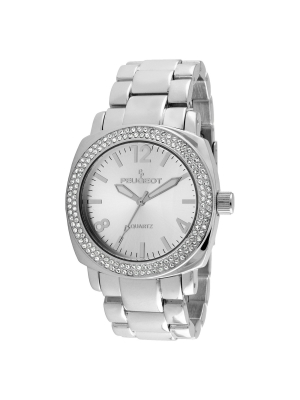 Women's Peugeot Crystal Bracelet Link Watch With Crystals From Swarovski - Silver