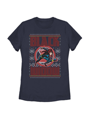 Women's Marvel Ugly Christmas Black Widow Snow T-shirt