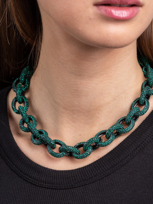 Black Plate And Emerald 16" Chain Link Toggle Necklace