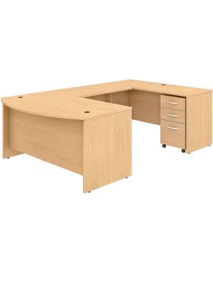 Bush Business Furniture 59" U-shaped Desk With Mobile File Cabinet, Natural Maple Stc005acsu