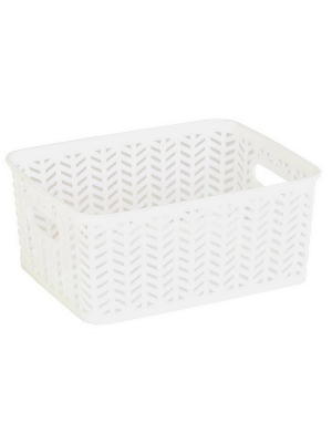 Simplify Small Herringbone Storage Bin White