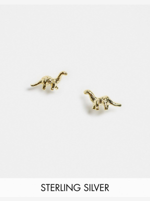 Kingsley Ryan Dinosaur Earrings In Sterling Silver Gold Plated