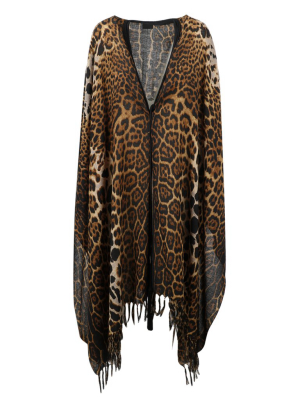 Saint Laurent Fringed Leopard Print Poncho