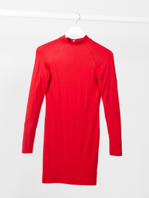 Asos Design Long Sleeve Sexy Back Mini Dress In Red