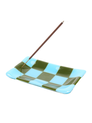 Glass Incense Tray - Spearmint Battenberg