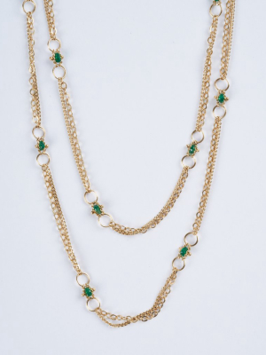 18k Gold And Emerald Station Necklace