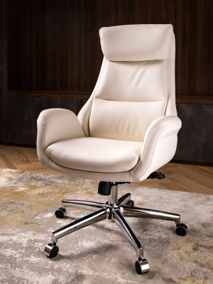 Mid Century Modern Bonded Leather Gaslift Adjustable Swivel Office Chair Cream - Glitzhome