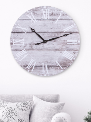 30" Frameless Rustic White Washed Wood Plank Wall Clock Gray - Patton Wall Decor