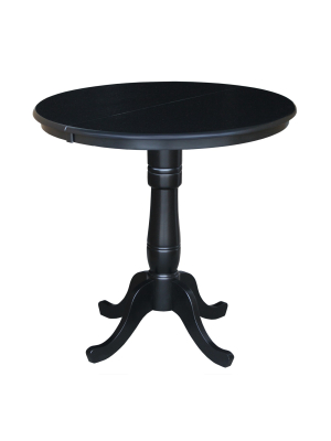 36" Round Top Pedestal Table With 12" Leaf Black - International Concepts