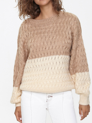 Colorblock Cable Knit Sweater