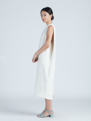 Dill High Collar Silk Dress - Ivory