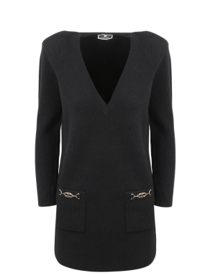 Elisabetta Franchi V-neck Ribbed Mini Dress