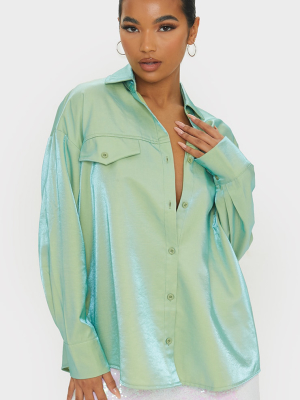 Sage Premium Woven Metallic Oversized Shirt