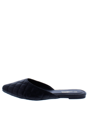 Desert1 Black Quilted Pointed Toe Mule Flat