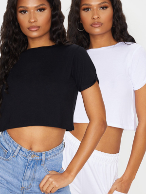 Basic Black & White 2 Pack Roll Sleeve Crop T...