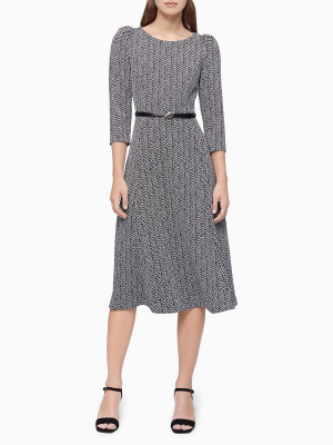 Chevron Belted A-line Midi Dress