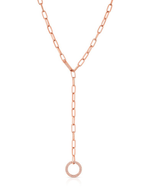 14kt Rose Gold Diamond Open Circle Chain Link Lariat Necklace