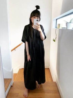 Lihue Dress, Black, Wrinkled Cotton