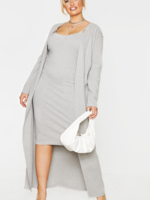 Plus Grey Rib Maxi Cardigan