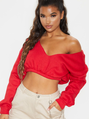 Red Crop Off Shoulder Sweater