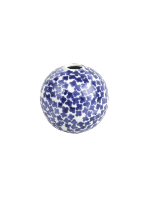 Vietri Viva Santorini Flower Round Vase - Blue & White