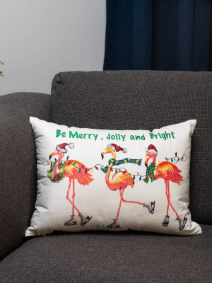 14"x20" Merry Flamingos Throw Pillow White/pink - Surefit