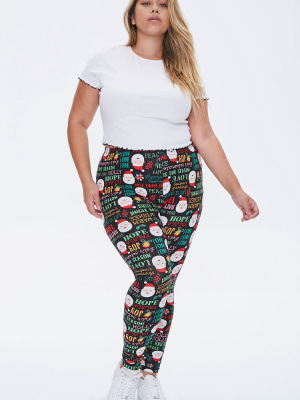 Plus Size Christmas Print Leggings