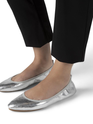 Vienna Silver Textured Leather Pointed Toe Flat