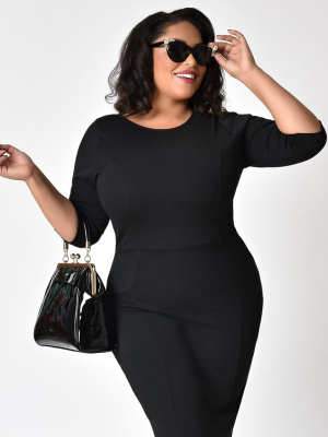 Unique Vintage Plus Size Black Sleeved Mod Wiggle Dress