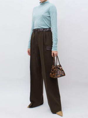 Vera Trousers Wool Double-face Dark Khaki - Sale