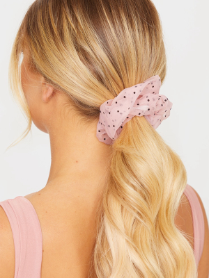 Pink Organza Polka Dot Scrunchie