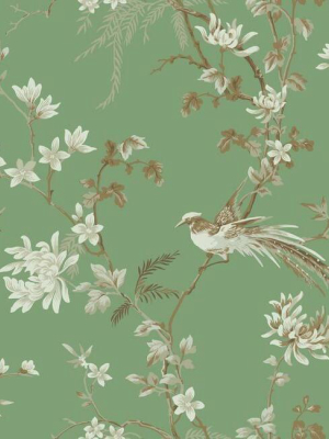 Bird And Blossom Chinoserie Wallpaper In Green From The Ronald Redding 24 Karat Collection By York Wallcoverings