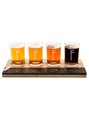 Cathy's Concepts® 4pc Monogram Bamboo & Slate Craft Beer Tasting Flight A-z