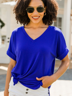 Make Your Life Easy Bright Blue V-neck Top