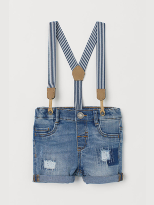 Denim Shorts With Suspenders