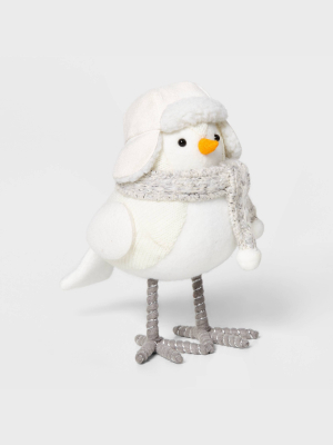 Decor Bird With White Hat & Gray Scarf Decorative Figurine - Wondershop™
