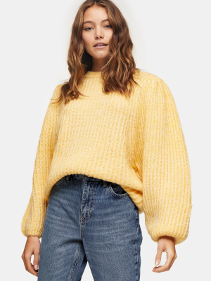 Yellow Statement Sleeve Knitted Sweater