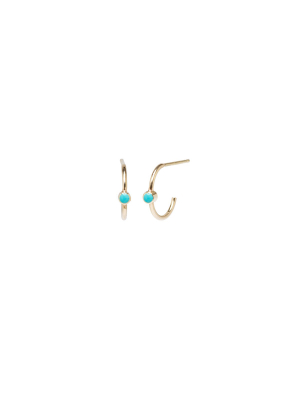 14k Turquoise Bezel Thin Huggie Hoops