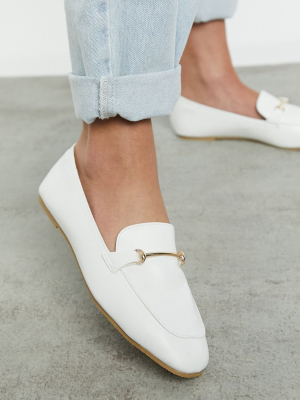 Raid Vella Soft Square Toe Flat Shoes With Gold Trim In White