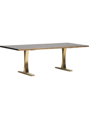 Toulouse Dining Table, Seared Oak/brushed Gold Base