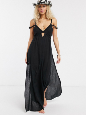 Asos Design Braid Maxi Beach Dress In Textured Black