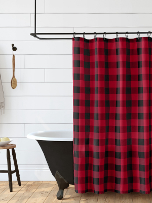 Farmhouse Living Buffalo Check Rustic Holiday Christmas Fabric Shower Curtain - 72" X 72" - Red/black - Elrene Home Fashions