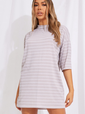 Taupe Striped Oversized T-shirt Dress