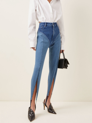 Belted Two-tone Denim Stirrup Pants