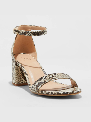 Women's Michaela Snake Print Mid Block Heel Sandal - A New Day™