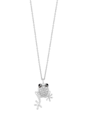 Effy Novelty Sterling Silver Diamond And Blue Sapphire Frog Pendant, 0.18 Tcw