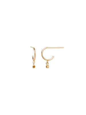 14k Dangling Citrine Huggie Hoops | November Birthstone