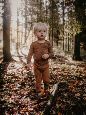 The Organic Brushed Jersey L/s Onesie - Rust/indigo Tie-dye